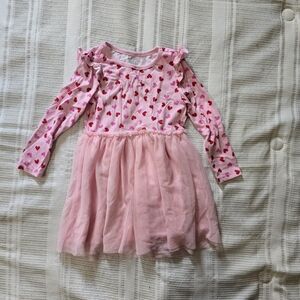 Pink Heart Patterned Kids Casual Dress